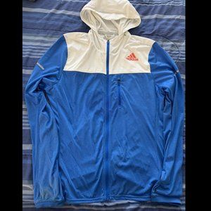 Adidas white and blue hooded Windbreaker Size M